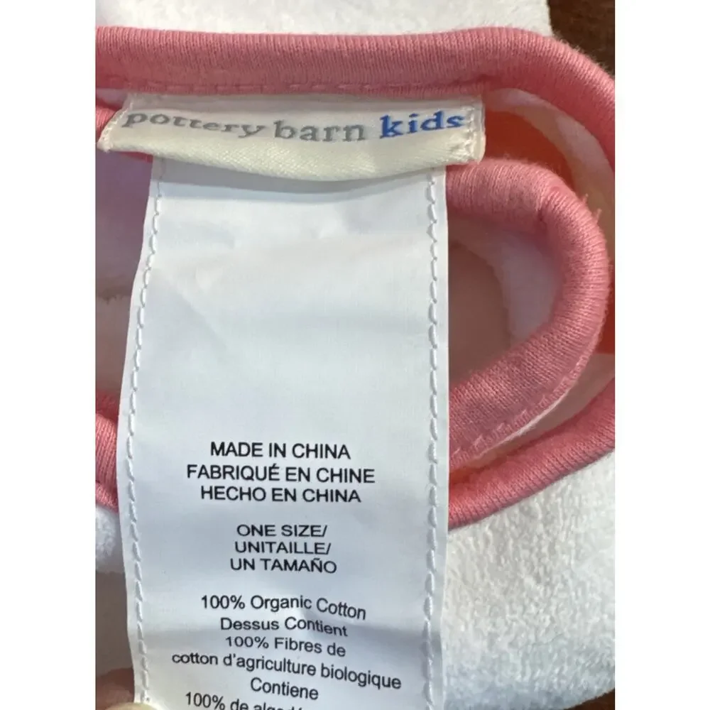 Pottery Barn Kids 100% Organic‎ Cotton Pink And White Stripe Baby Towel w/Hood